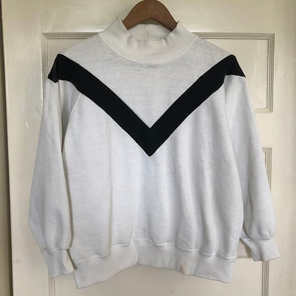 Alison Craig Vintage 80s 90s Mock Neck Chevron Sweatshirt White Black M - Picture 1 of 12